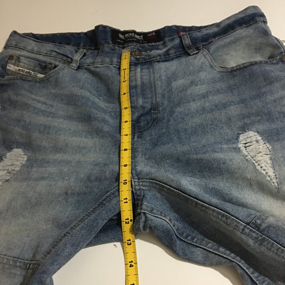 Ecko Unltd Relaxed Mens Denim Shorts Size 38 Distressed Street Hip Hop Y2K - Picture 8 of 9